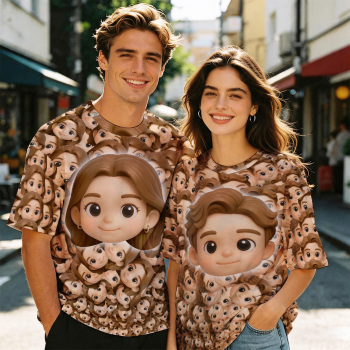 Custom My Face All Over Print Tee AI Cartoon Effect Personalized Unisex T-Shirt with Mash Face 