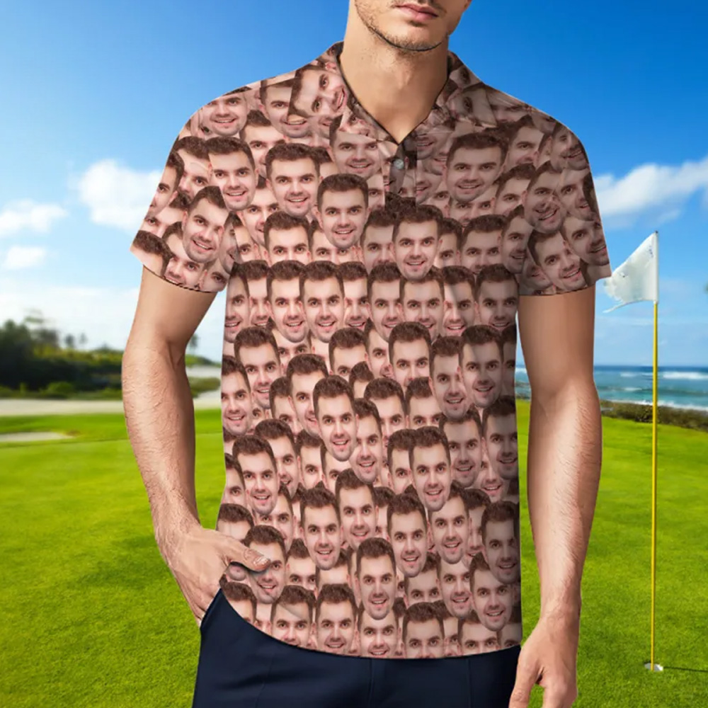 Men's Custom Face POLO Shirt Personalized Golf Shirts For Him Face Mash