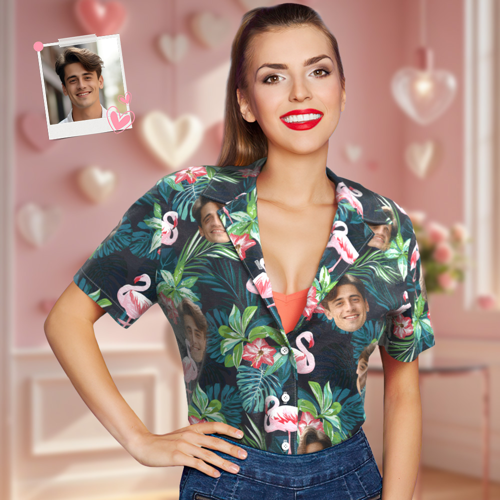 Custom Face All Over Print Hawaiian Shirt Flamingo Flowers And Leaves New-For Her
