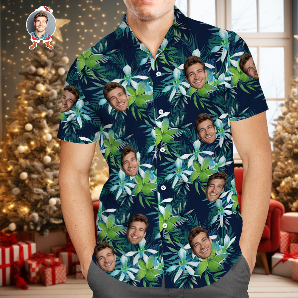 Custom Face All Over Print Tropical Style Hawaiian Shirt Personalized Hawaiian Shirt Christmas Gift 