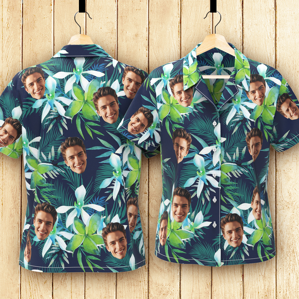 Custom Face All Over Print Tropical Style Hawaiian Shirt -for her