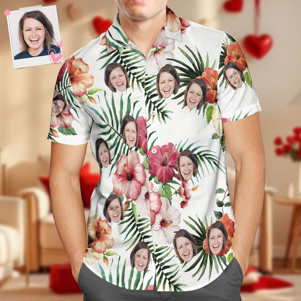 Custom Face Shirt Men's All Over Print Hawaiian Shirt Flowers for Gift