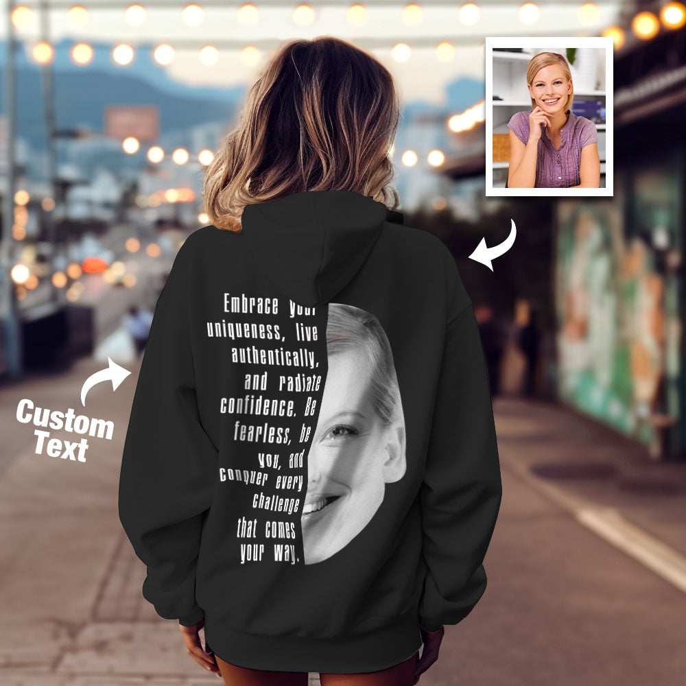 Custom Text and Face Hoodie Personalized Fashion Unisex Sweatshirt Gift for Him for Her