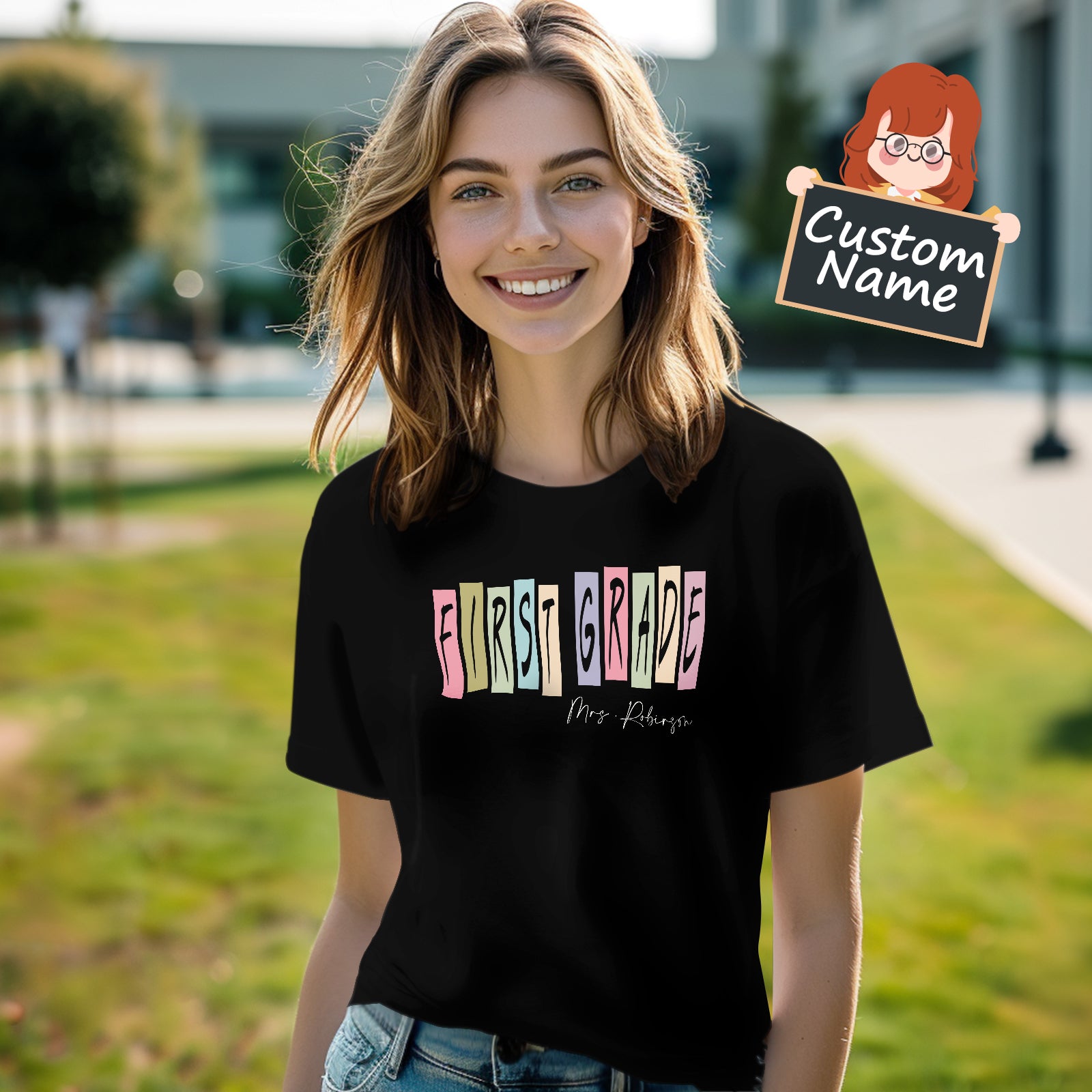 Personalized First Grade T-Shirt Teacher Custom Name Shirt Back to School Gifts - MyFaceTshirt