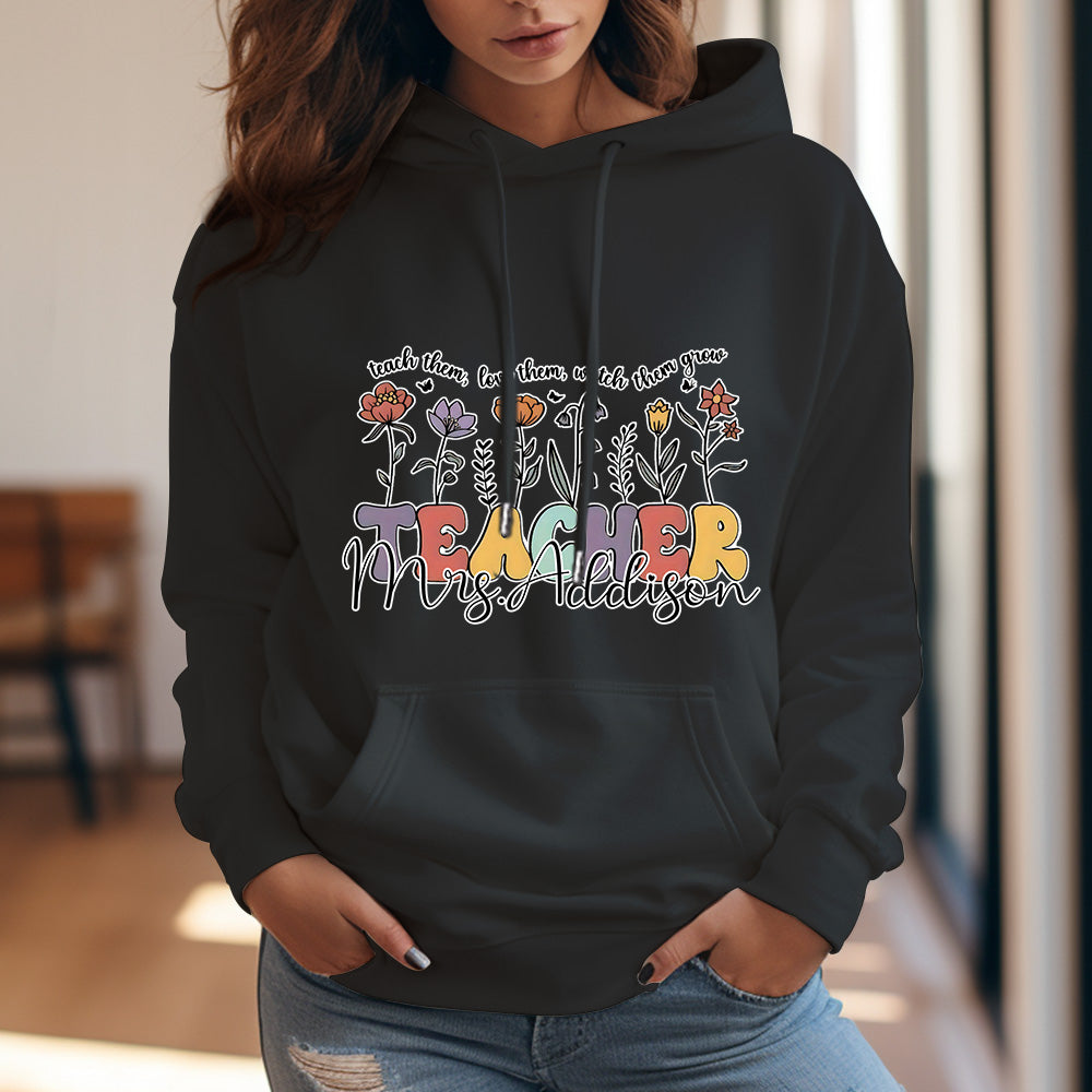 Personalized Wildflower Hooded Sweatshirt Teacher Custom Name Hooded Sweatshirt Back to School Gifts - MyFaceTshirt