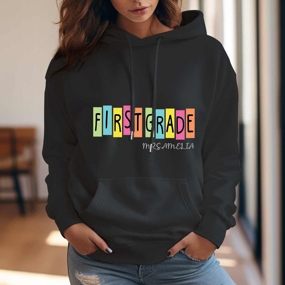 Personalized First Grade Hooded Sweatshirt Teacher Custom Name Hooded Sweatshirt Back to School Gifts - MyFaceTshirt