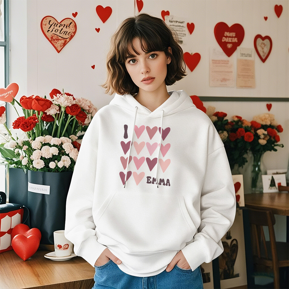 Custom Name Heart Hoodies Personalized Retro Valentines Day Hoodie I Love You Hoodie Gift For Valentine's Day