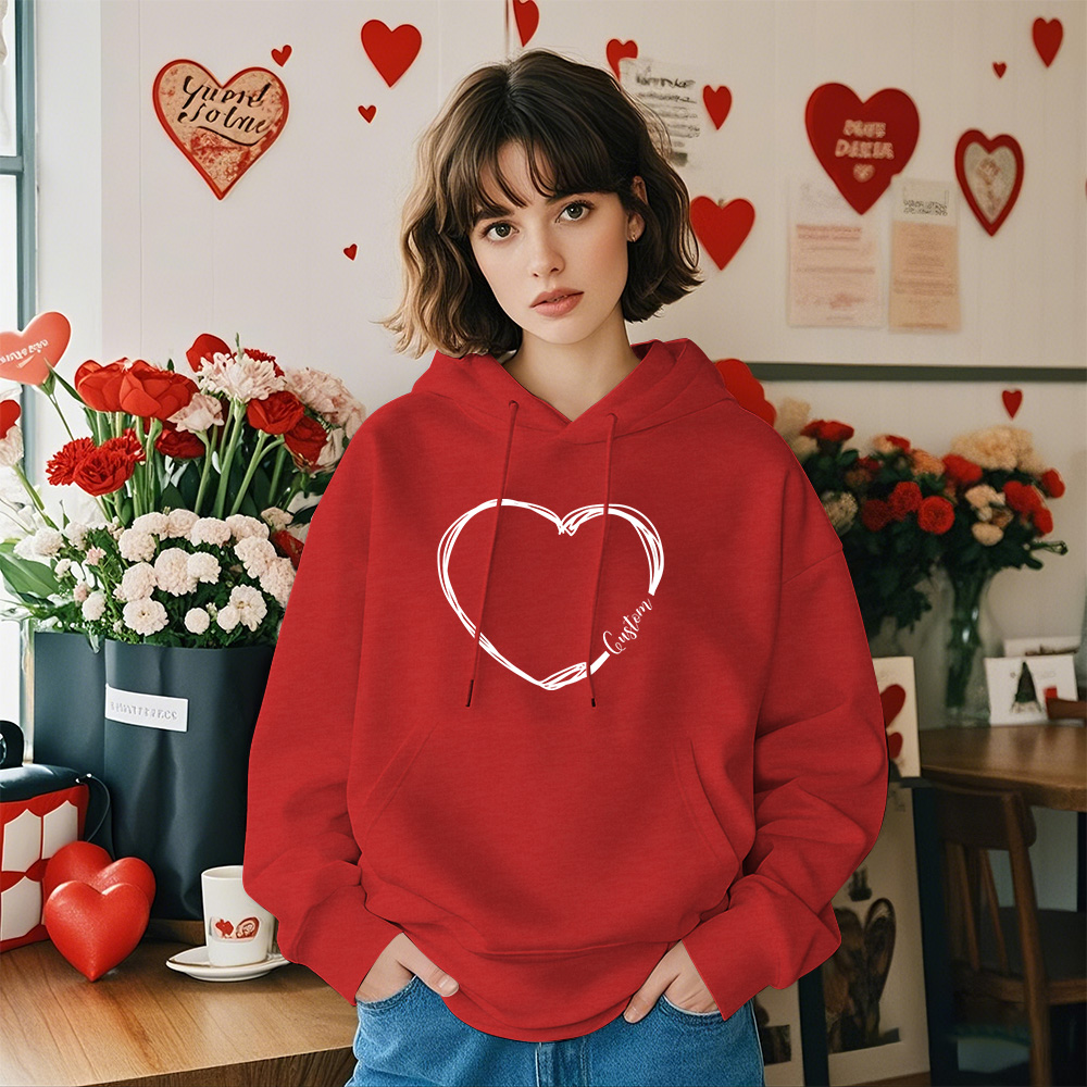 Custom Heart Name Hoodies Personalized Red Heart Hoodie Valentine's Day Gift