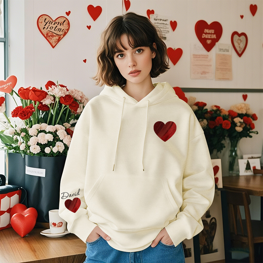 Custom Hoodies With Name Name on Sleeve Personalized Valentine Heart Hoodie Valentine's Day Gift