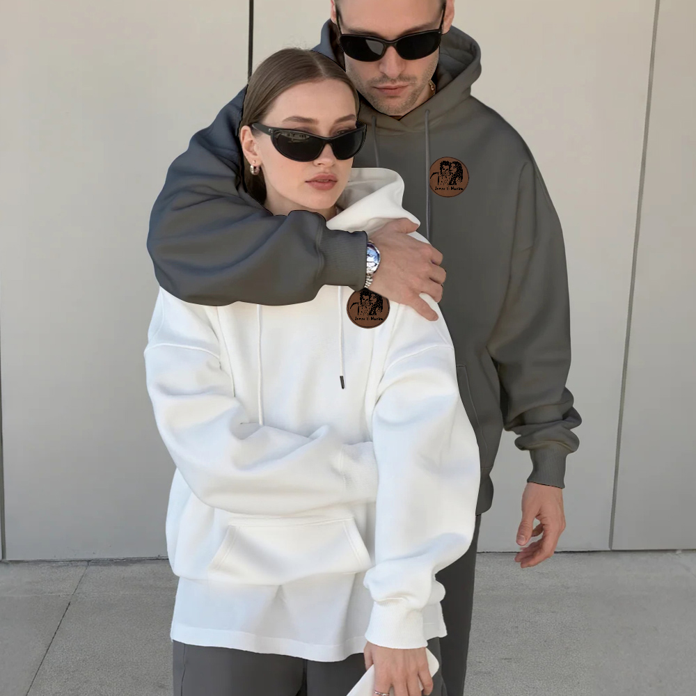 Custom Photo Hoodies Personalized Text Leather Label Pullover Hoodie Unsex Gift