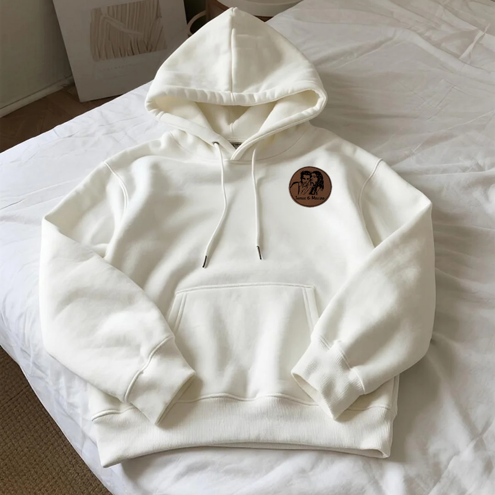 Custom Photo Hoodies Personalized Text Leather Label Pullover Hoodie Unsex Gift