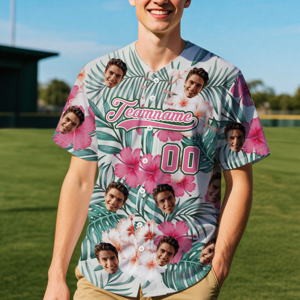 Personalized Vacation Vibes Baseball Jersey Custom Jersey with Tropical Elements Print - MyFaceTshirt