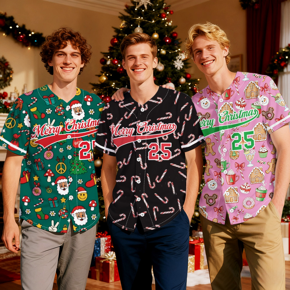 Personalized Christmas Baseball Jersey Adult Kid Youth, Custom Name Number Holiday Jersey, Xmas Gift Team Uniform Merry Christmas Shirt