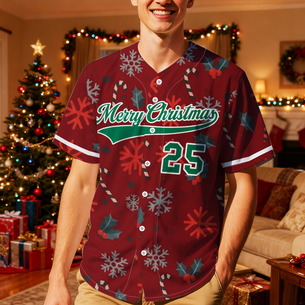 Personalized Christmas Baseball Jersey Adult Kid Youth, Custom Name Number Holiday Jersey, Xmas Gift Team Uniform Merry Christmas Shirt