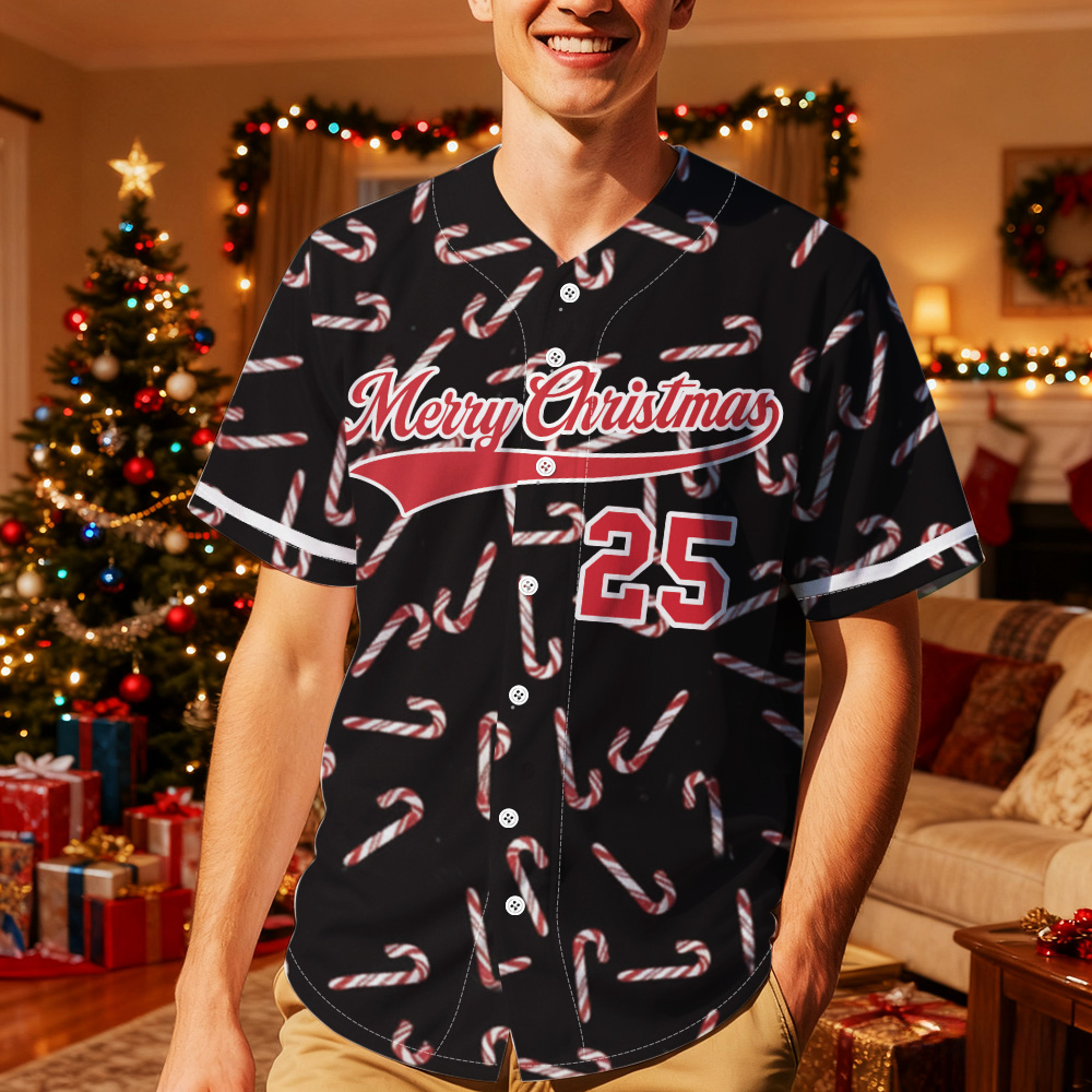 Personalized Christmas Baseball Jersey Adult Kid Youth, Custom Name Number Holiday Jersey, Xmas Gift Team Uniform Merry Christmas Shirt