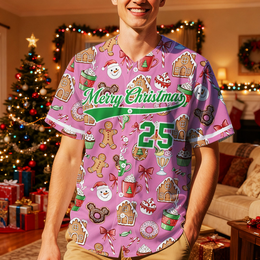Personalized Christmas Baseball Jersey Adult Kid Youth, Custom Name Number Holiday Jersey, Xmas Gift Team Uniform Merry Christmas Shirt