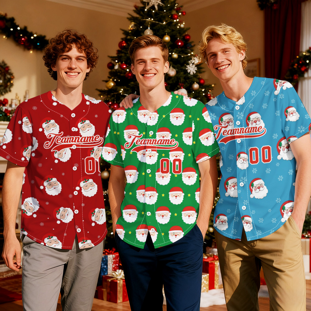 Personalized Christmas Santa Claus Baseball Jersey Custom Text Christmas Baseball Jersey Baseball Christmas Gift Baseball Team Gift