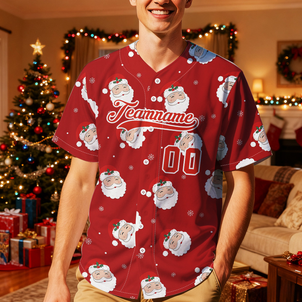 Personalized Christmas Santa Claus Baseball Jersey Custom Text Christmas Baseball Jersey Baseball Christmas Gift Baseball Team Gift