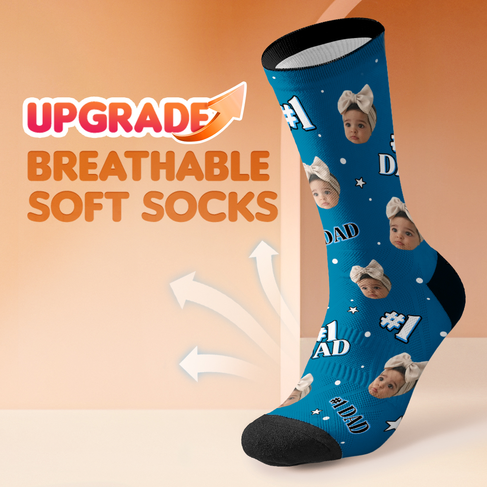 Gifts for Dad, Custom Face Socks Add Pictures And Name - #1 Dad