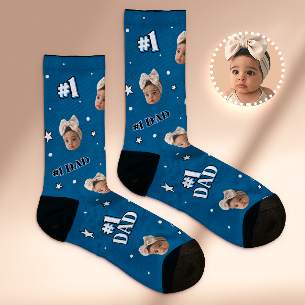 Gifts for Dad, Custom Face Socks Add Pictures And Name - #1 Dad