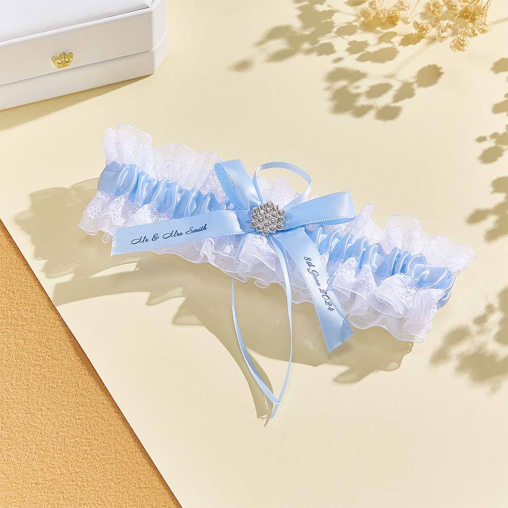 Personalized Wedding Garter with Name and Wedding Date Excellent Gift for the Bride Something Blue - MyFaceTshirt