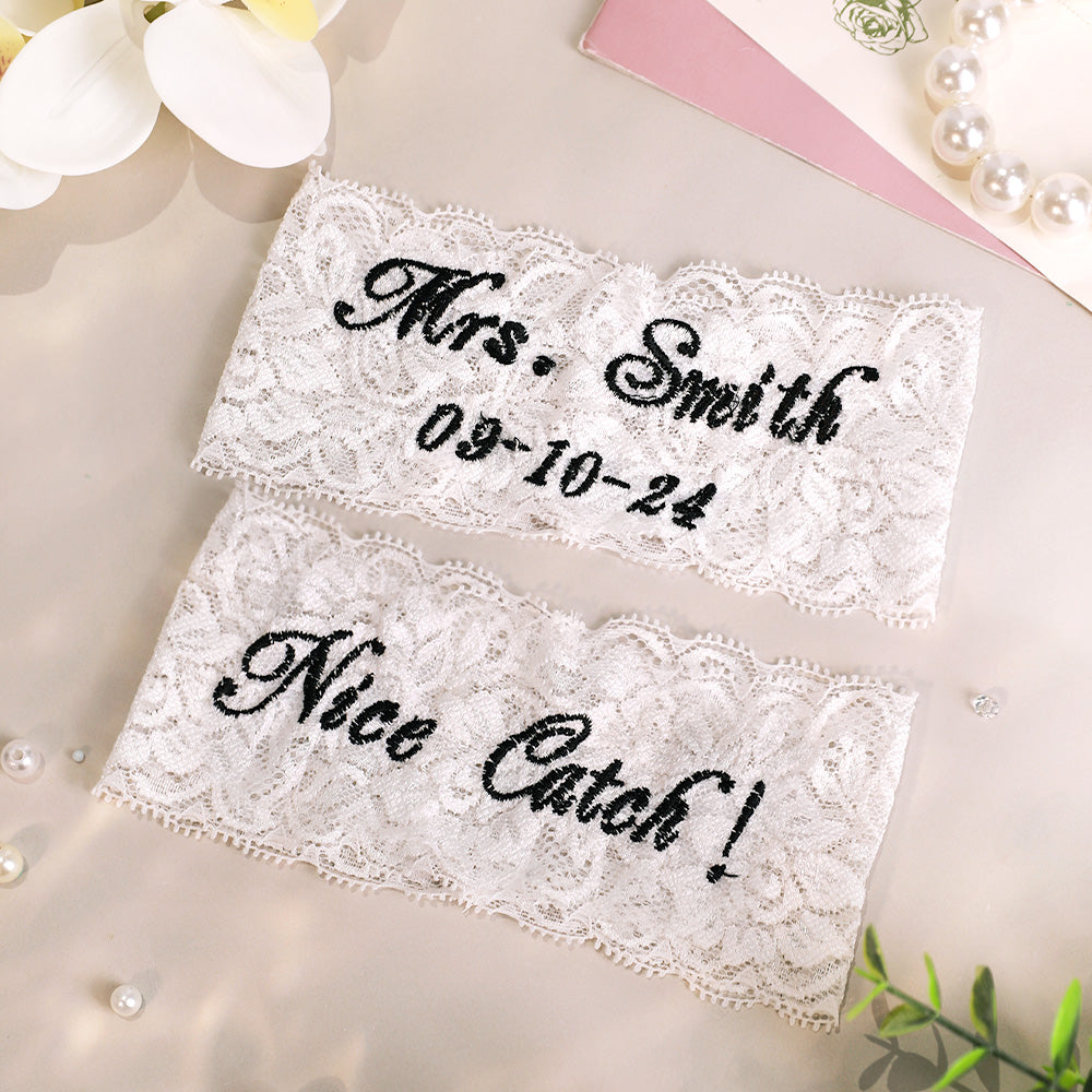 Personalized Wedding Garters Embroidered Bride Keepsake Gift for Bride - MyFaceTshirt