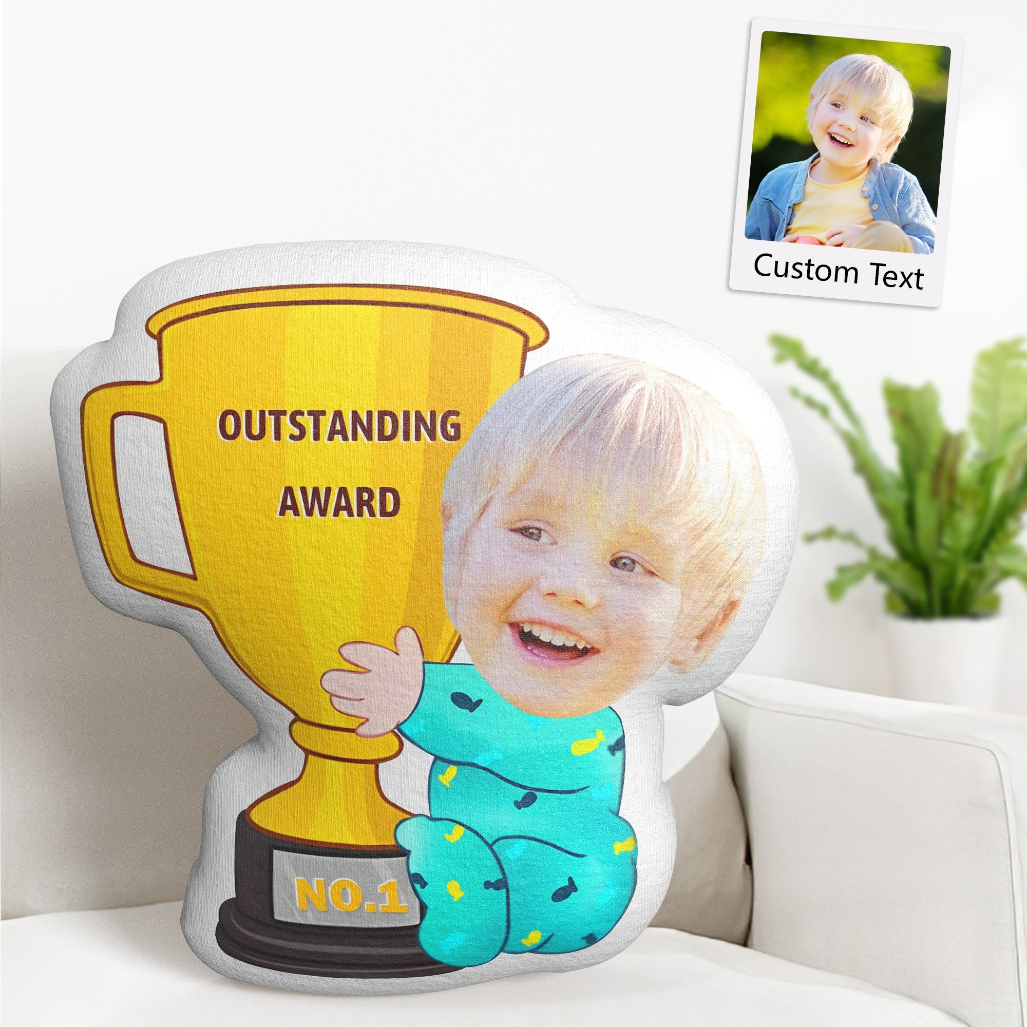 Custom Photo Face Pillow Personalized  First Place Outstanding Award Trophy Face Pillow - MyFaceTshirt