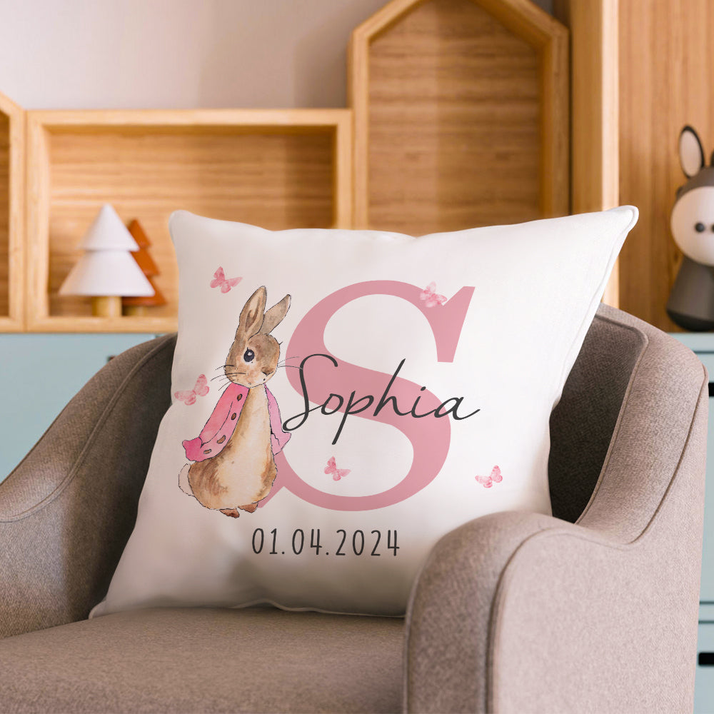 Personalized Peter Rabbit Throw Pillow Cover with Name Throw Pillow Baby Shower Birthday Gift for Kid - MyFaceTshirt