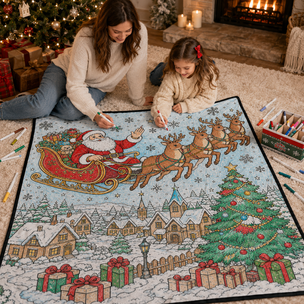 DIY Christmas Drawing Blanket Doodle Your Own Xmas Blanket, Customizable Washable Paint Play Blanket for Adults, Kids - MyFaceTshirt