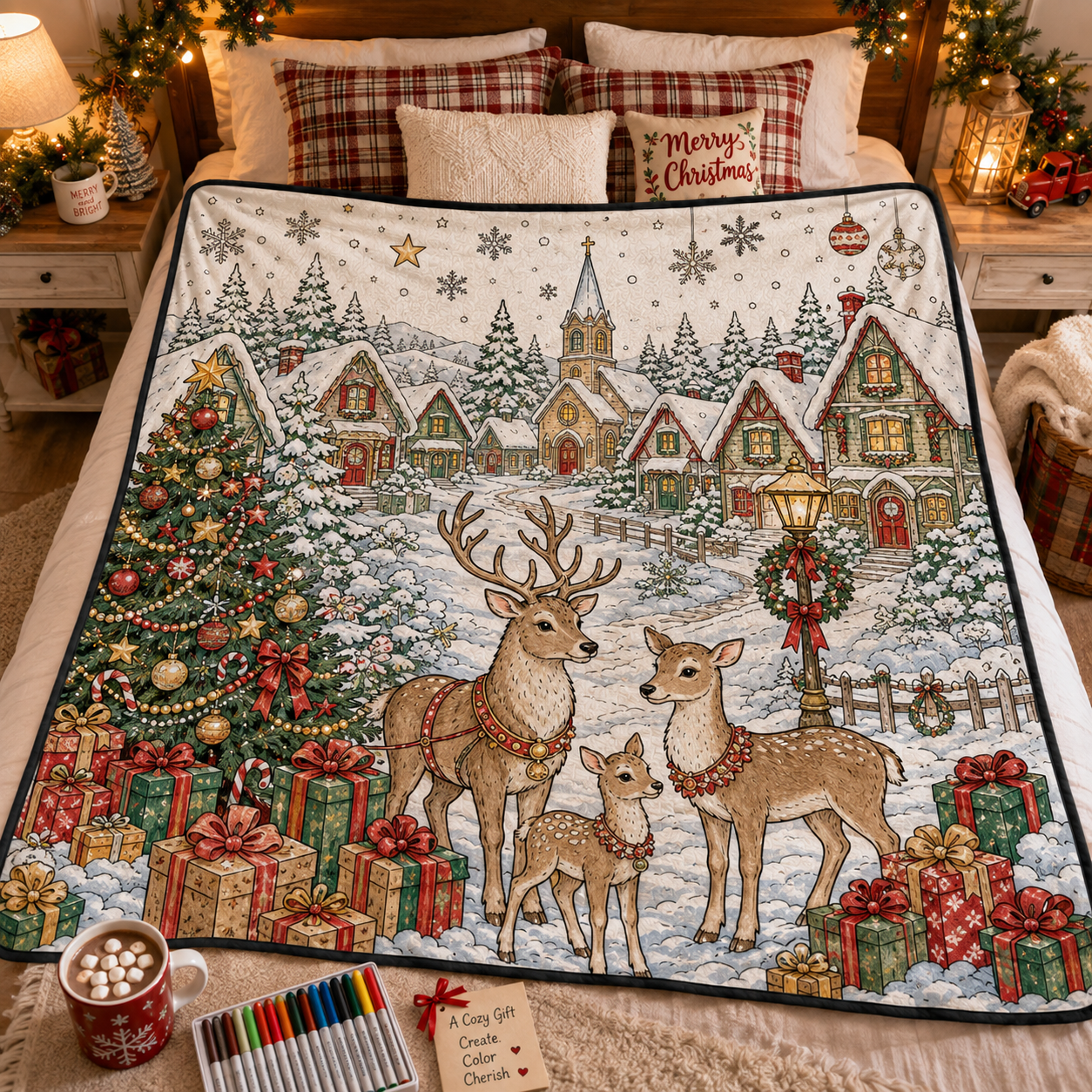 DIY Christmas Drawing Blanket Doodle Your Own Xmas Blanket, Customizable Washable Paint Play Blanket for Adults, Kids - MyFaceTshirt