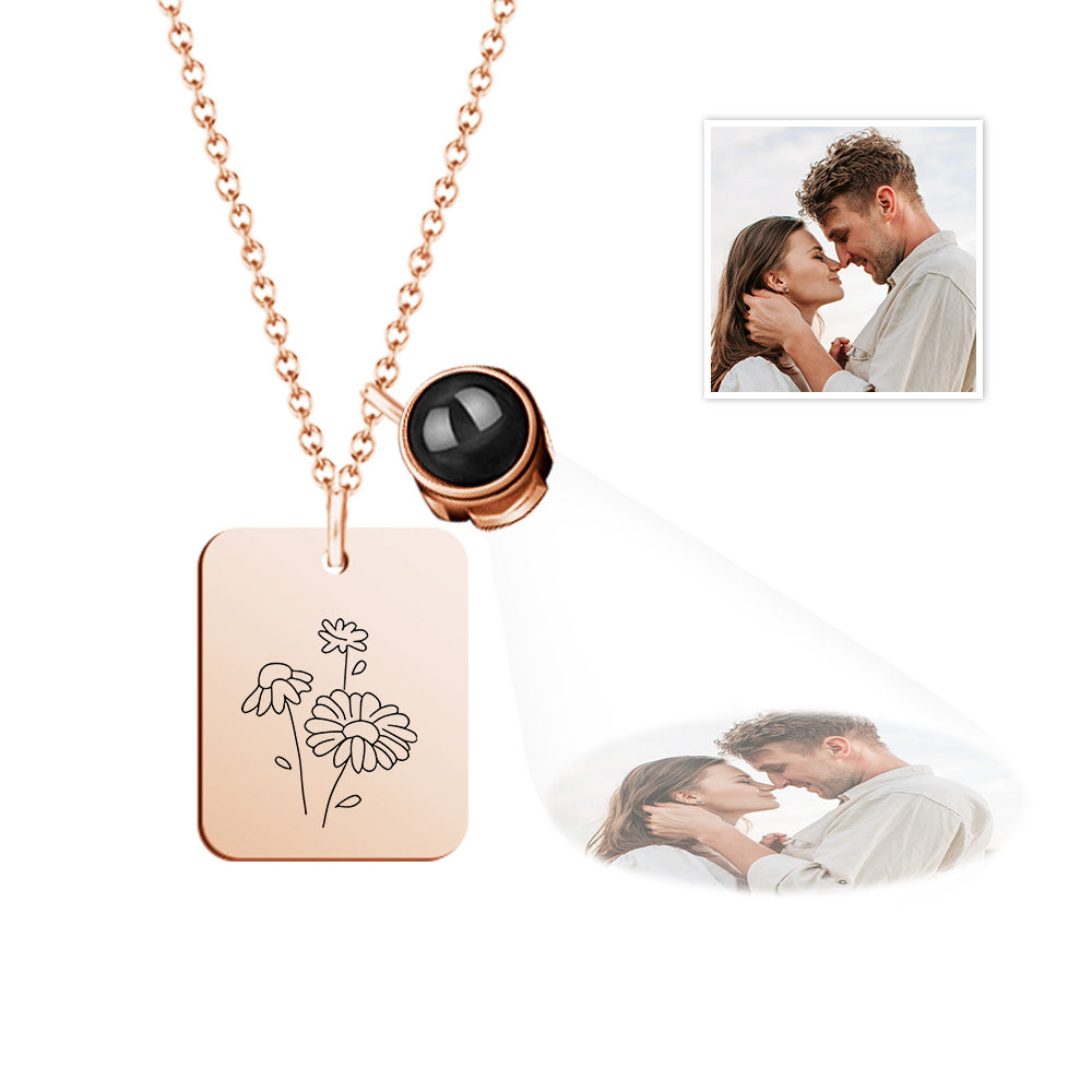 Custom Projection Necklace with Birth Flower Pattern Pendant Necklace Gift for Her - MyFaceTshirt