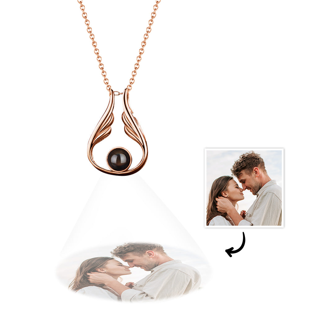 Custom Projection Necklace Water Drop Wings Shaped Pendant Necklace Gift for Her - MyFaceTshirt