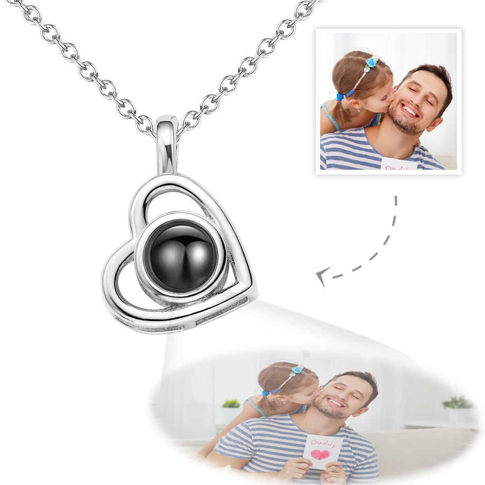 Custom Photo Necklace Projection Heart-shaped Hollow Father's Day Theme Gifts - MyFaceTshirt