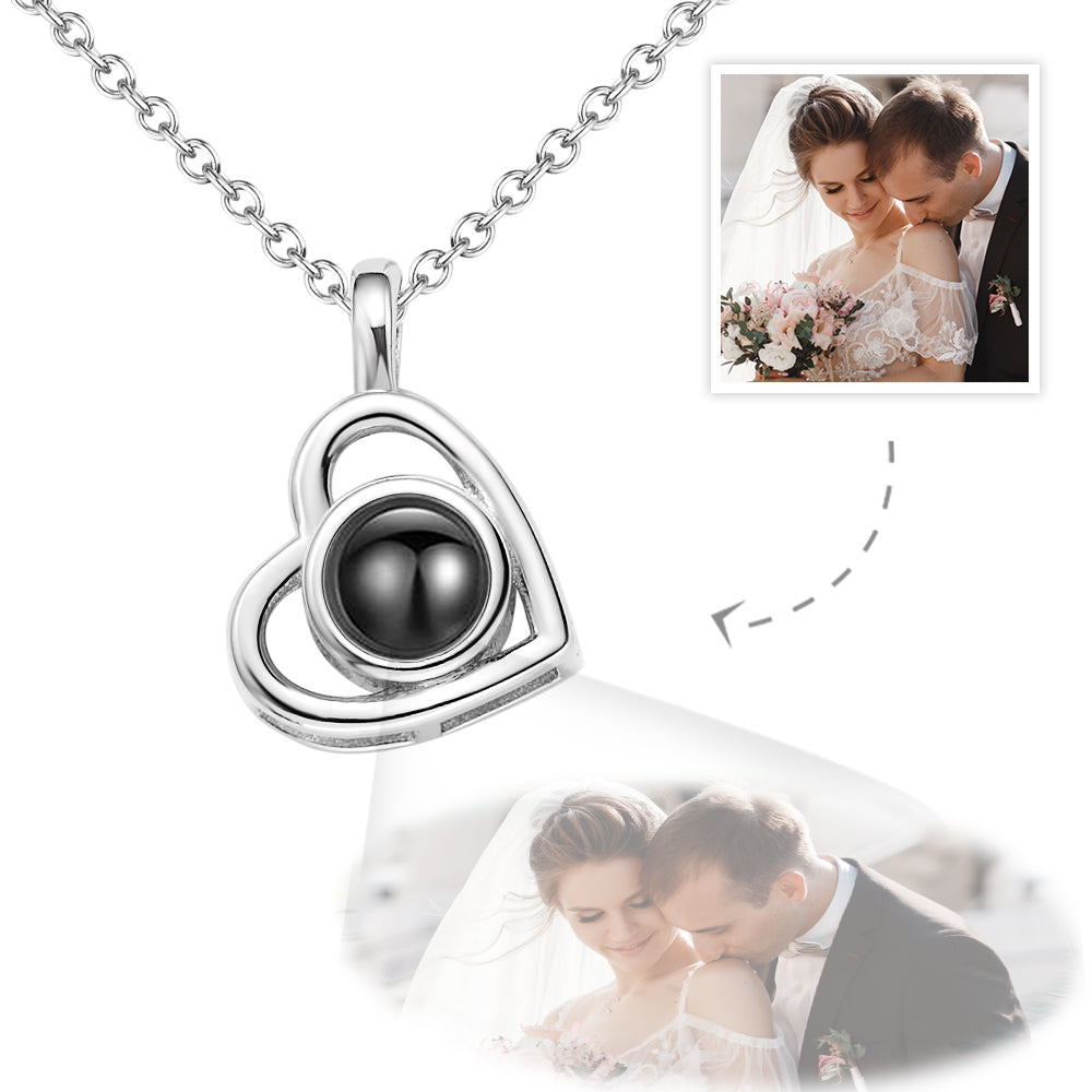 Custom Photo Necklace Projection Heart-shaped Hollow Couple Wedding Gift for Bride - MyFaceTshirt