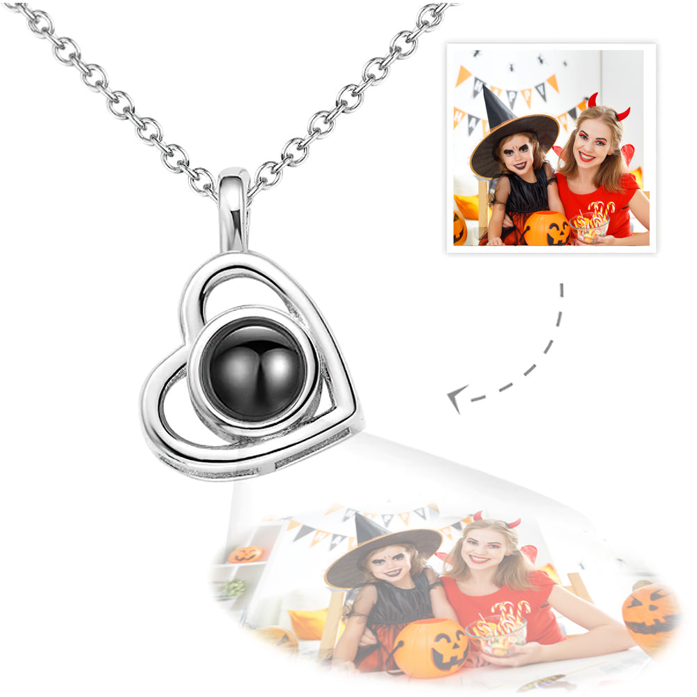 Custom Photo Necklace Projection Heart-shaped Holloween Gift - MyFaceTshirt
