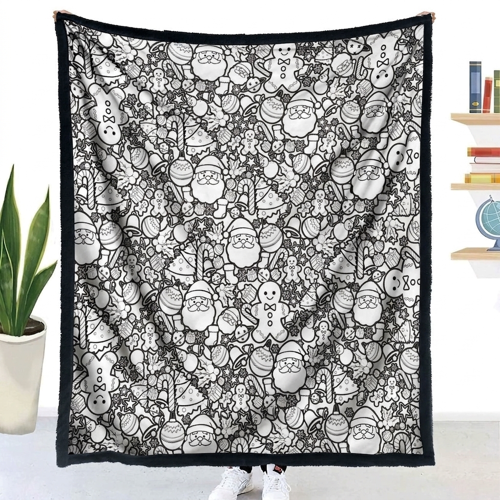 DIY Christmas Drawing Blanket Doodle Your Own Xmas Blanket, Customizable Washable Paint Play Blanket for Adults, Kids - MyFaceTshirt