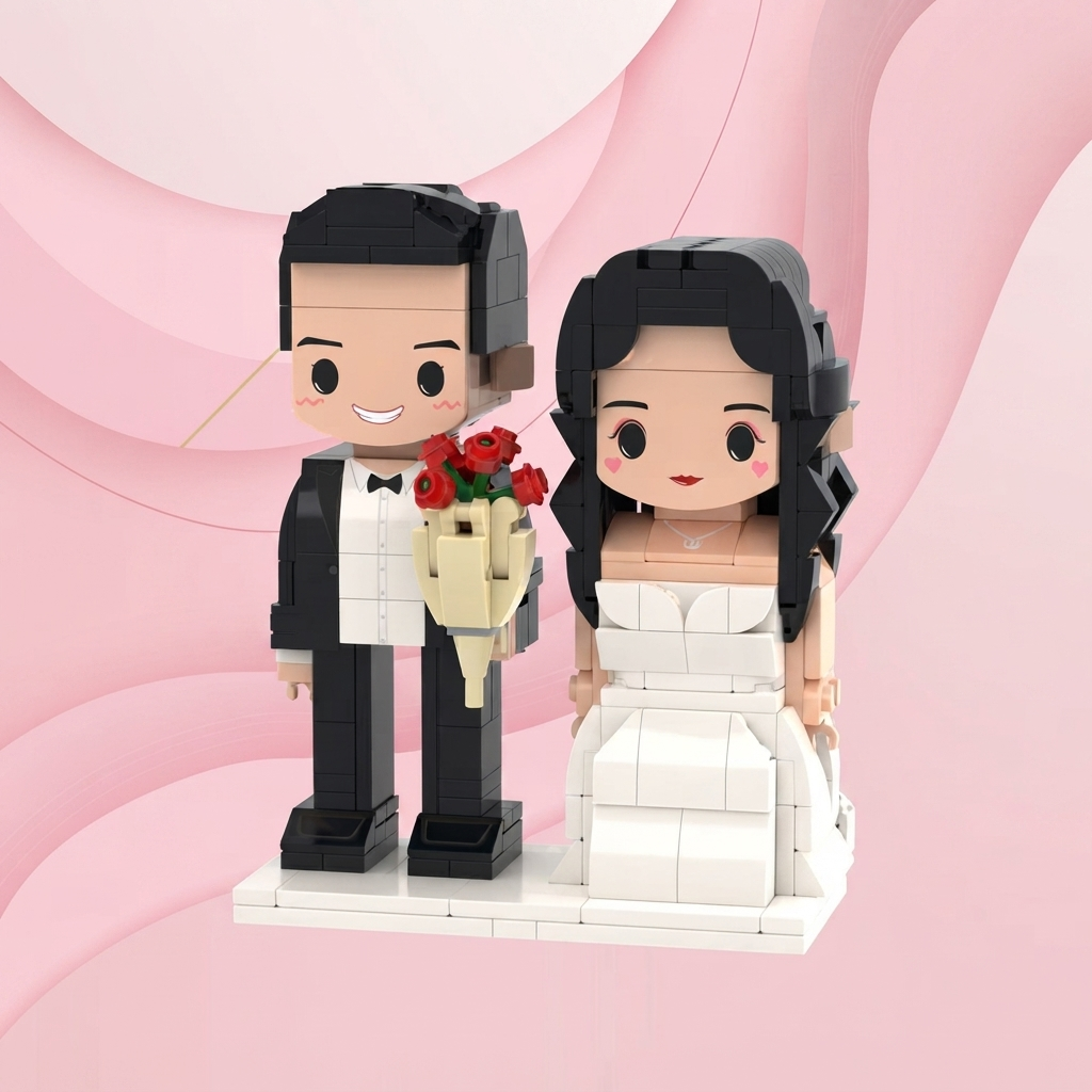 Wedding Gifts Romantic Wedding Cute Face Brick Figures Customizable Head 2 People Custom Brick Figures