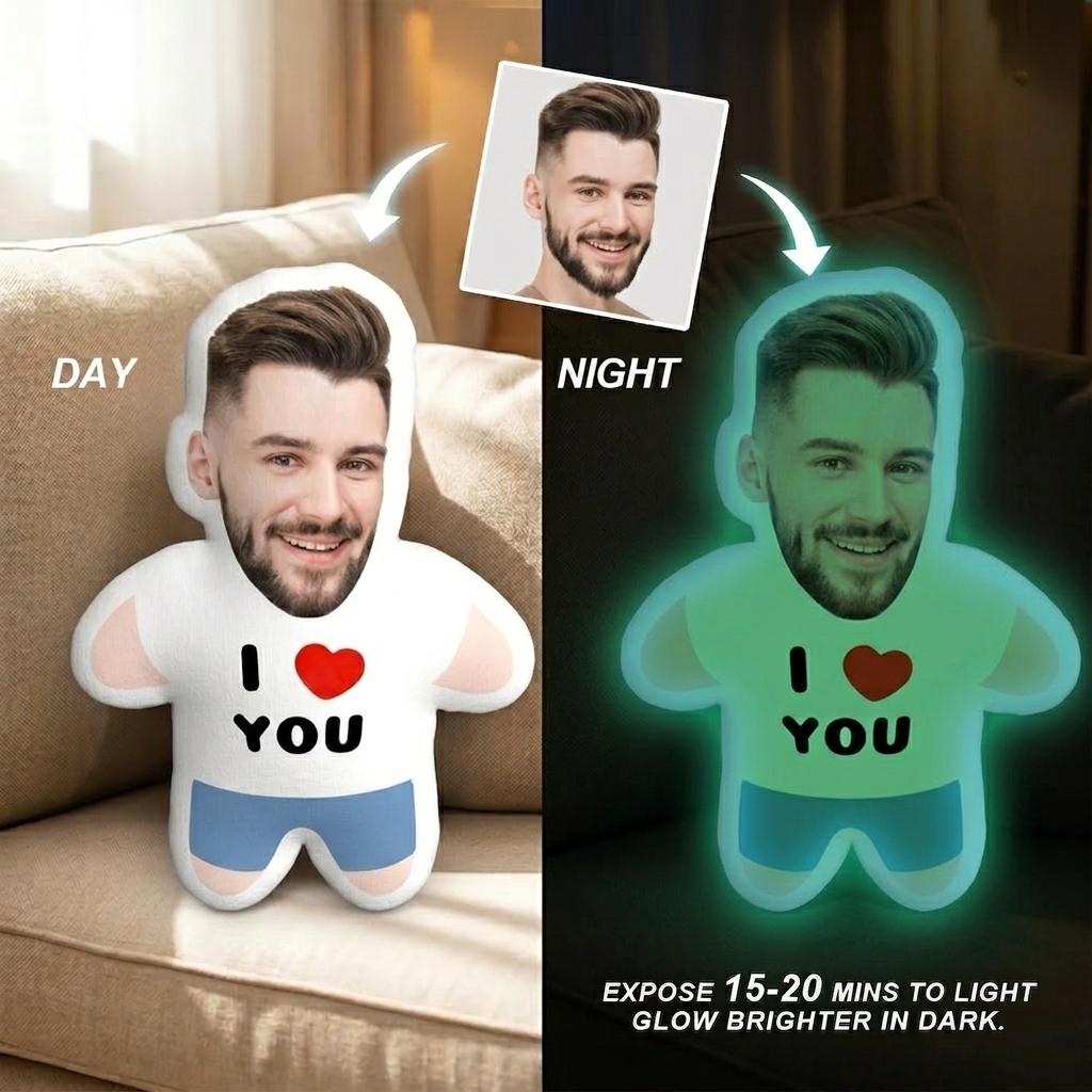 I LOVE YOU Minime Throw Pillow Custom Face Gifts Personalized Photo Minime Pillow Glow in the Dark
