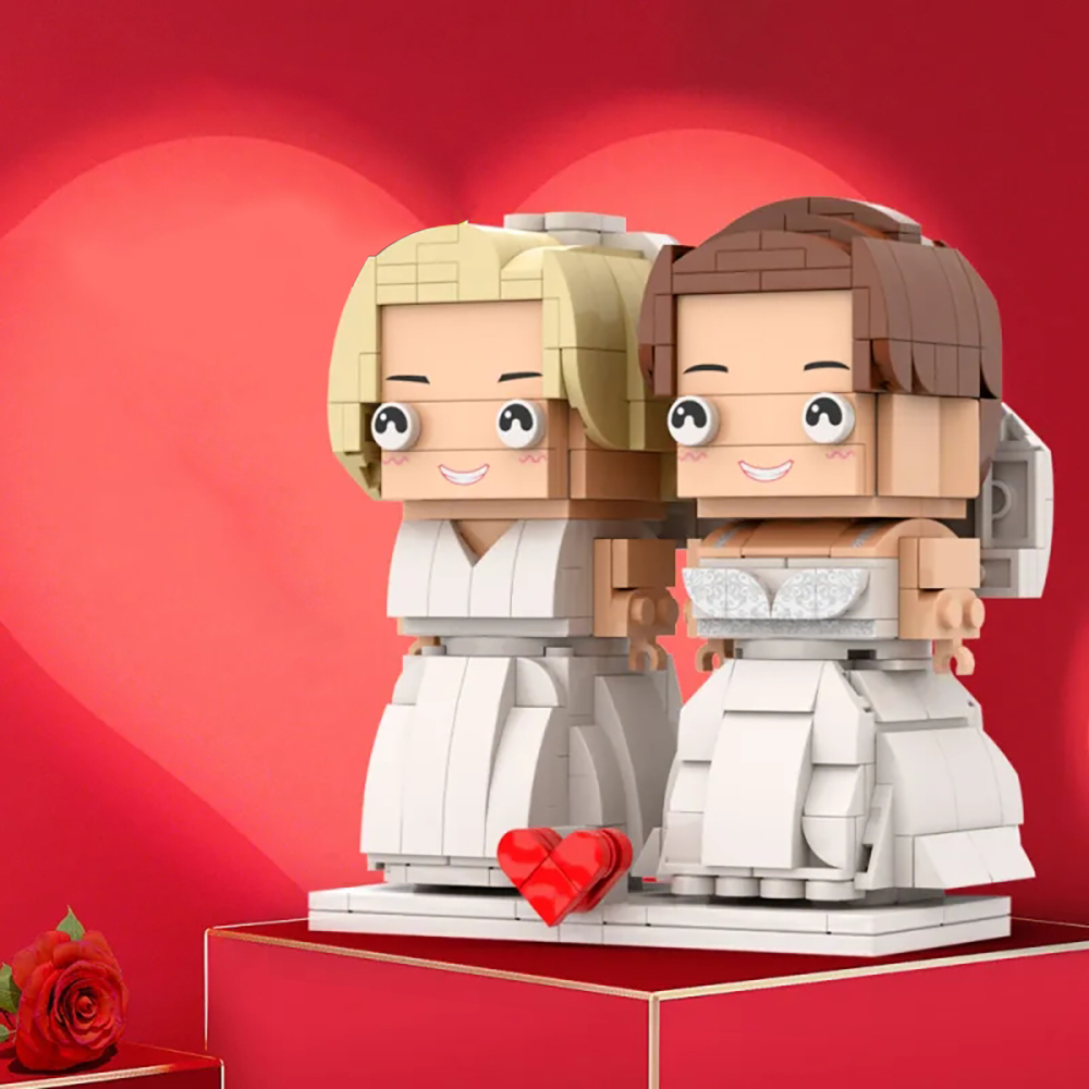 Girl Lesbian Lover Wedding Gift Brick Figures Personalized Couples Brick Figures Small Particle Block GifT For Valentine's Day