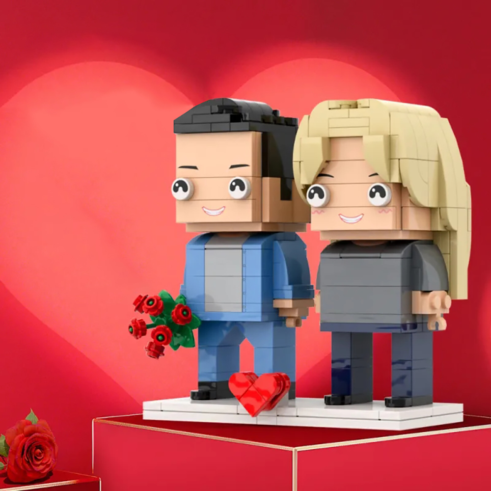 Valentine's Day Couple Holding Rose Gift Brick Figures Personalized Couples Brick Figures Small Particle Block