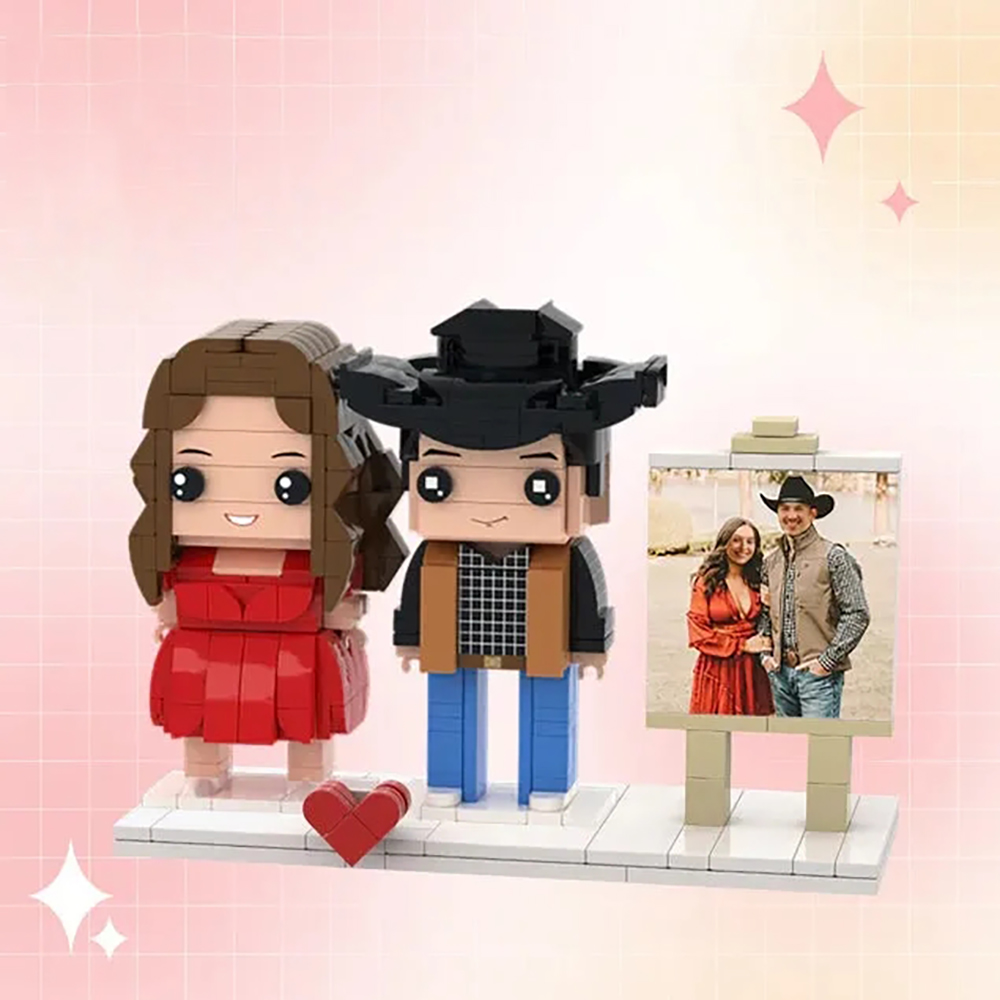 Customizable Fully Body 2 People Custom Brick Figures Denim Suit Brick Me Figures With Photo