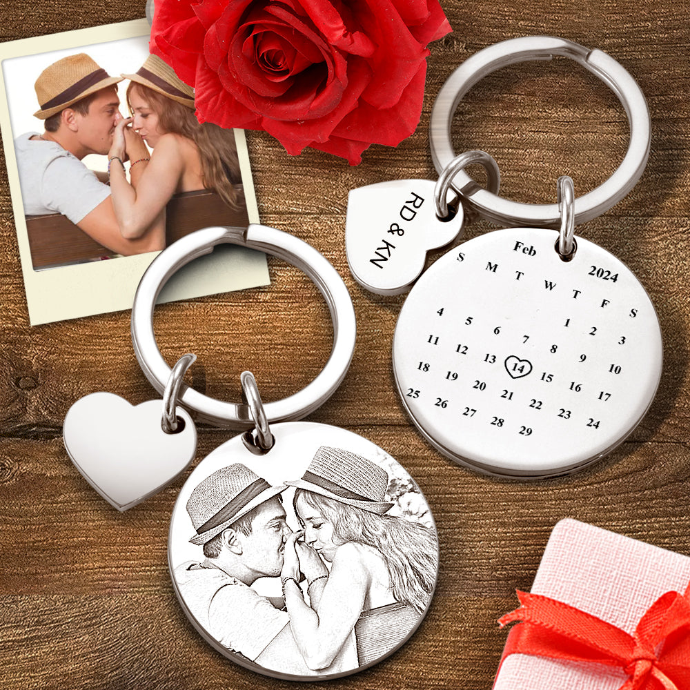 Personalized Calendar Key-chain Significant Date Marker Gift for Couples Valentine's Day Gift - MyFaceTshirt