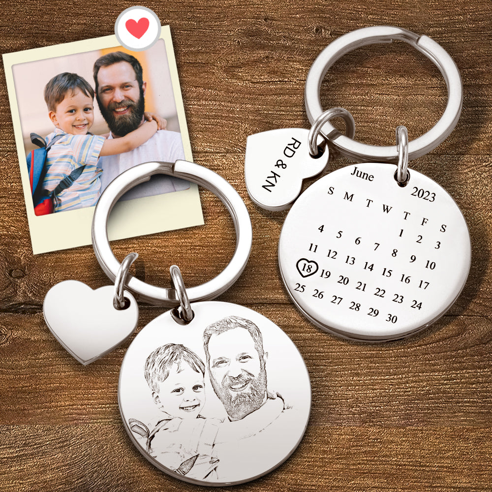 Personalized Calendar Key-chain Significant Date Marker Father's Day Gift for Dad - MyFaceTshirt