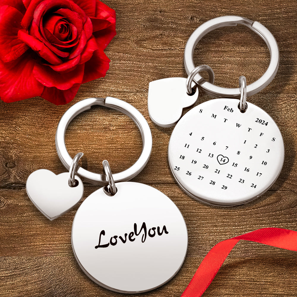 Valentine's Day Gift Custom Calendar Keychain Save The Date Keychain Anniversary Gift - MyFaceTshirt