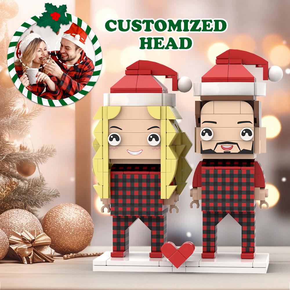 Ugly Christmas Couple Pajamas Custom Face Brick Figures Customizable Head 2 People Custom Brick Figures