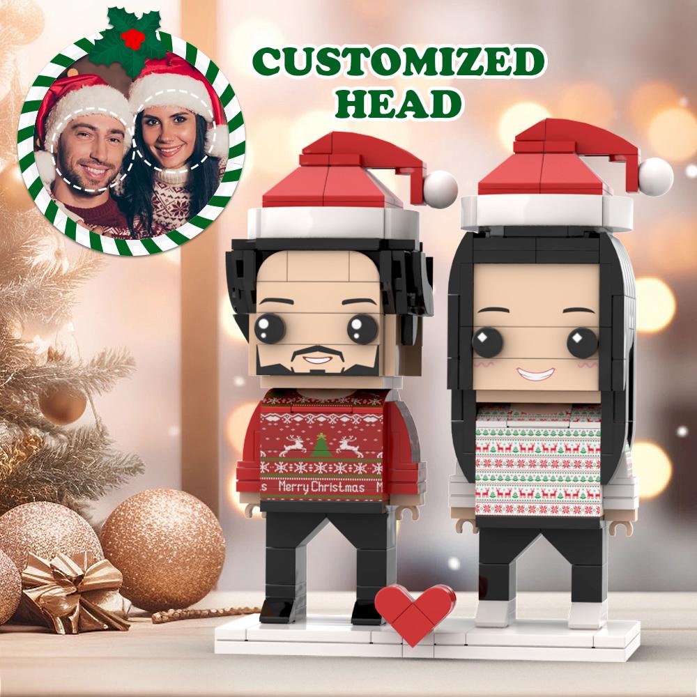 Ugly Christmas Matching Couple Pajamas Custom Face Brick Figures Customizable Head 2 People Custom Brick Figures