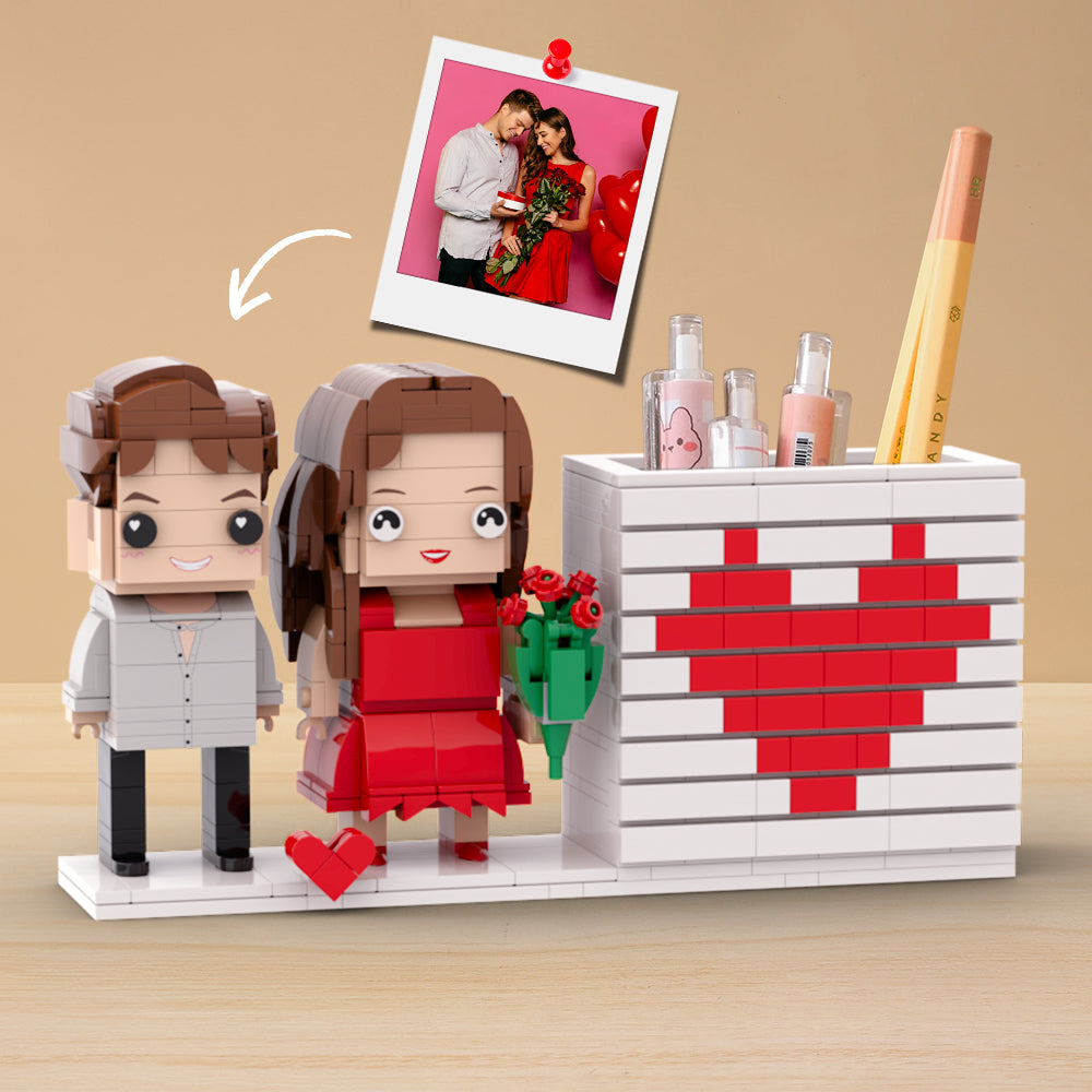 Practical Couple Gift Personalized Pensil Box Brick Figure Gift For Couples On Valentine's Day Square Face Small Particle Block Gift For Parents On Valentine's Day