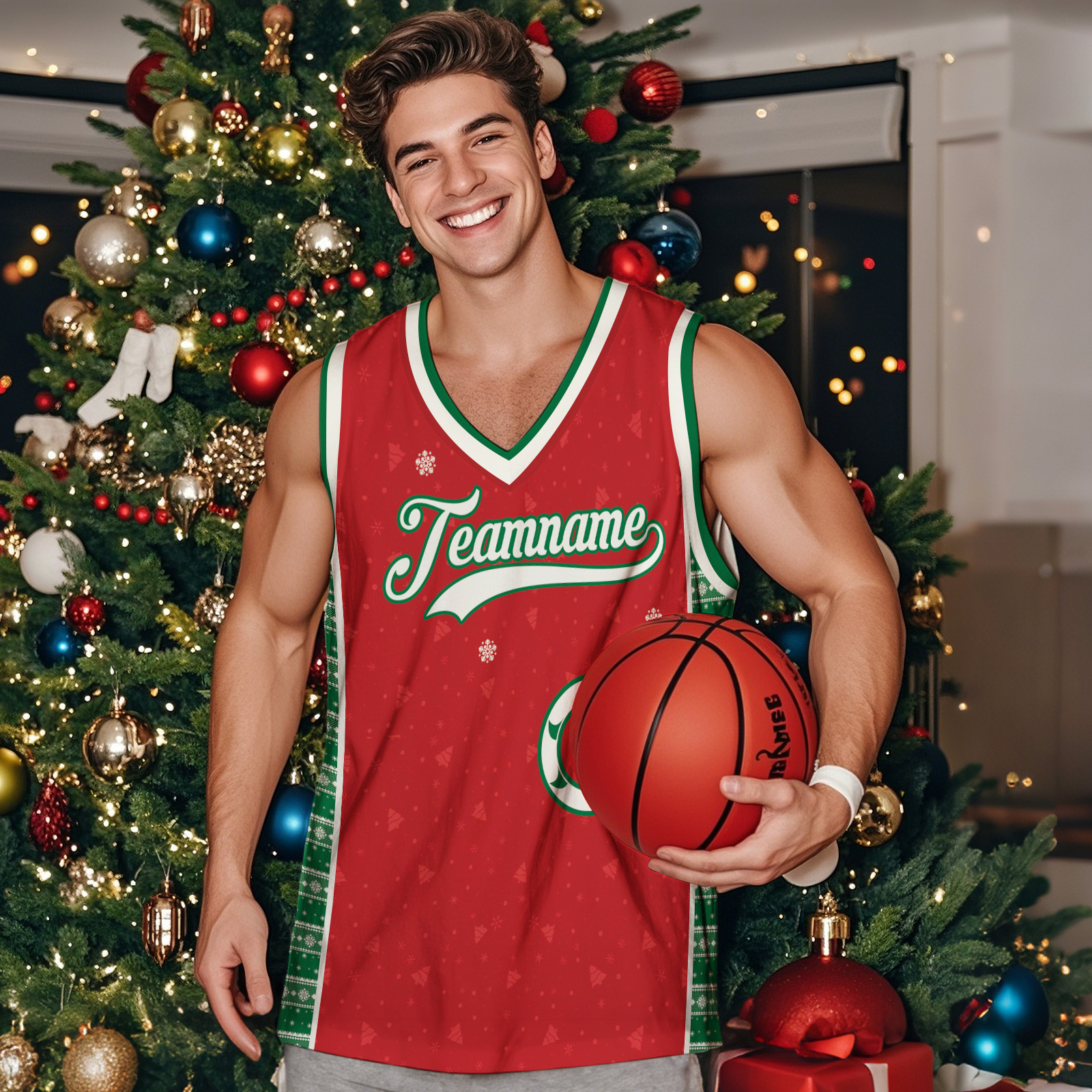 Customizable Christmas Basketball Jersey Personalized Name & Number for the Holiday Season for Basketball Fan Lovers Players