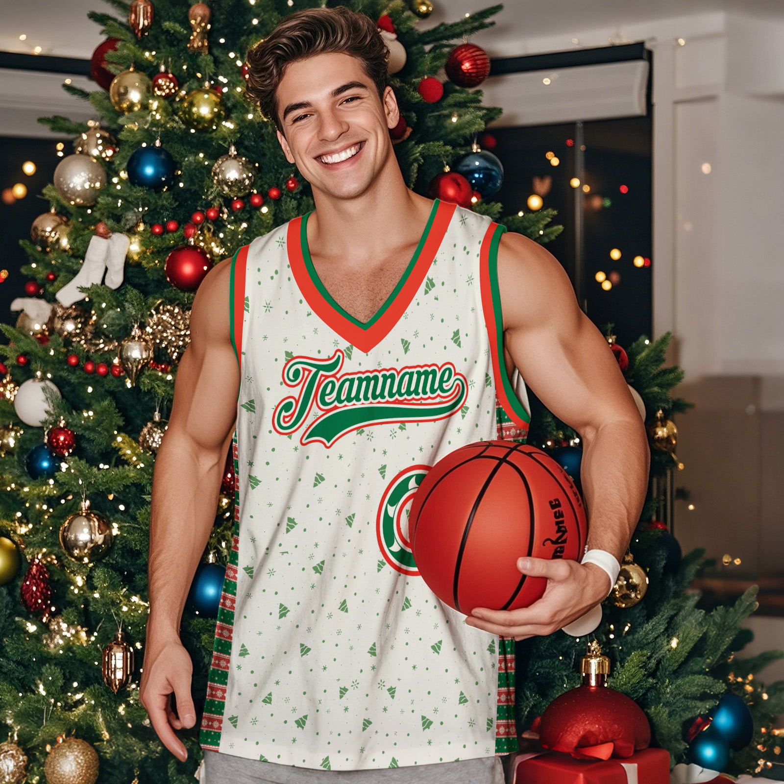 Customizable Christmas Basketball Jersey Personalized Name & Number for the Holiday Season for Basketball Fan Lovers Players