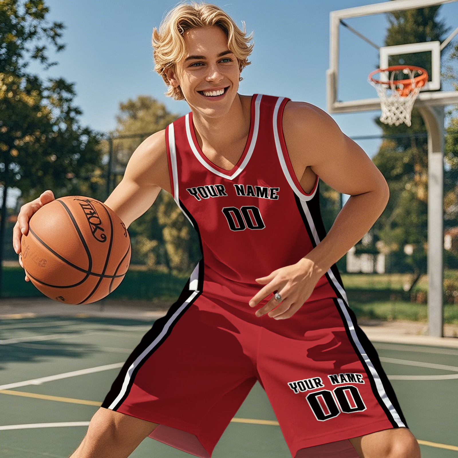 Custom Basketball Jersey Set Personalize Your Name & Number Gift For Basketball Lover Player-Red